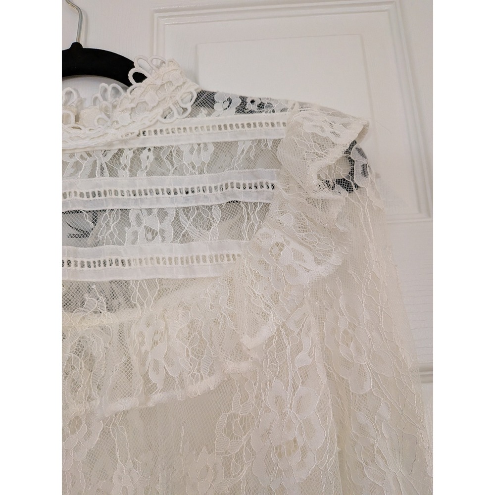 Love University White Lace Ruffle High Neck Blouse Long Sleeve Top 3137 NEW L - Picture 3 of 10